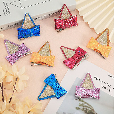 4 Pairs 4 Colors Glitter Bowknot Cat Ear Cloth Alligator Hair Clips PHAR-CA0001-004-1