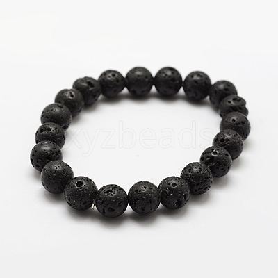 Natural Lava Rock Round Beads Stretch Bracelets BJEW-G550-07-6mm-1