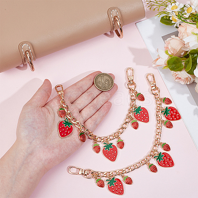 2Pcs Alloy Enamel Red Strawberry Charm Aluminum Bag Decorative Chains HJEW-UN00101-1