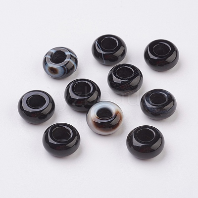 Randomly Mixed Natural Dyed & Heated Black Agate and Banded Agate European Beads X-G-G740-14x8mm-12-1