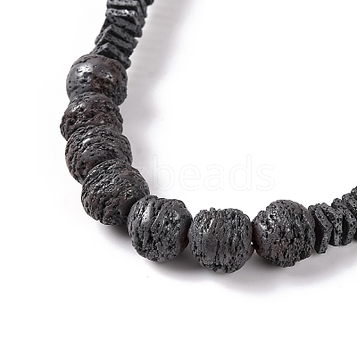 Square & Round Natural Lava Rock Beaded Necklaces NJEW-Q341-12-1