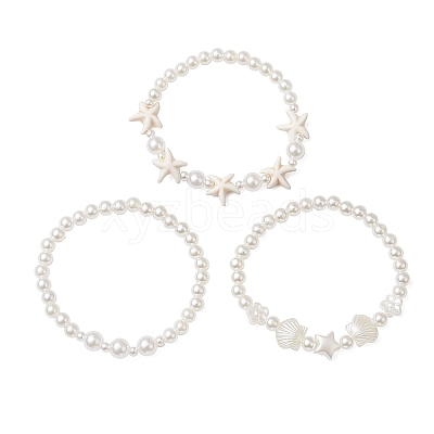 3Pcs ABS Plastic Imitation Pearl Beads Stretch Bracelets for Women BJEW-JB11869-1
