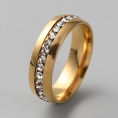 Stainless Steel Finger Ring with Crystal Rhinestone RJEW-WH0002-19G-1