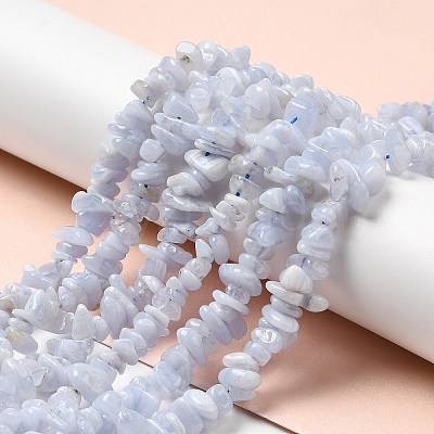 Natural Blue Lace Agate Chip Beads Strands G-E271-73-01-1