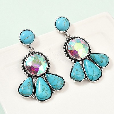 Alloy Synthetic Turquoise Dangle Stud Earrings EJEW-U053-04A-AS-1