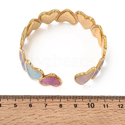 304 Stainless Steel Enamel Heart Open Cuff Bangles for Women SA-CBA4992-01A-G-1