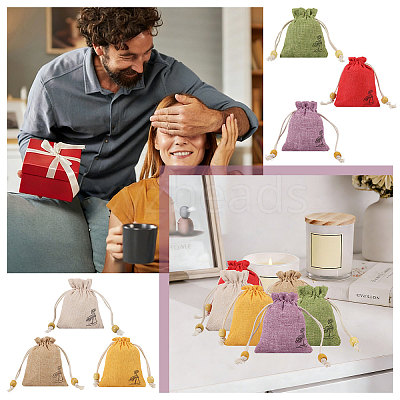 24Pcs 6 Colors Flower Printed Cloth Drawstring Bags ABAG-CA0001-22A-1