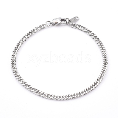 Tarnish Resistant Men's 304 Stainless Steel Diamond Cut Curb Chain Bracelets BJEW-JB06018-02-1