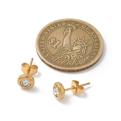 Ion Plating(IP) 304 Stainless Steel Flat Round Stud Earrings EJEW-C099-16A-1