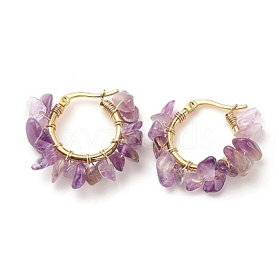 Natural Amethyst Chips Braided Hoop Earrings EJEW-JE04940-05-1