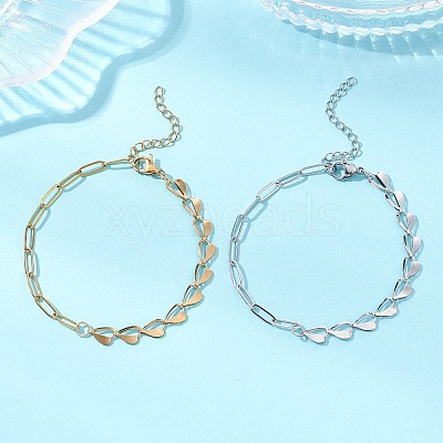 2Pcs 304 Stainless Steel Asymmetric Heart Link Chains Bracelets BJEW-JB13510-1