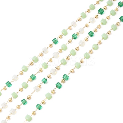 Faceted Cube Glass & Round Beaded Chains CHC-G018-03KCG-01-1