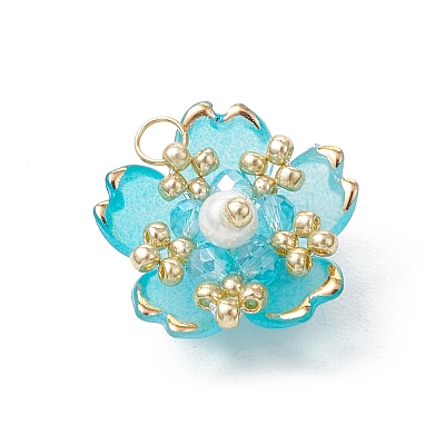 Handmade Glass Seed Beaded Sakura Pendants PALLOY-MZ00763-05-1