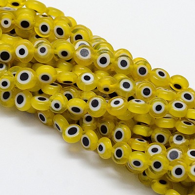Handmade Evil Eye Lampwork Flat Round Bead Strands X-LAMP-L058-6mm-01-1