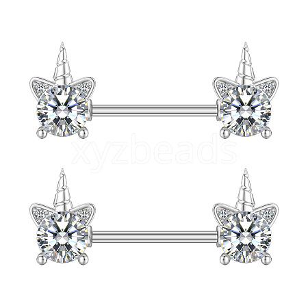 304 Stainless Steel Clear Cubic Zirconia Nipple Barbells WG1DC98-06-1