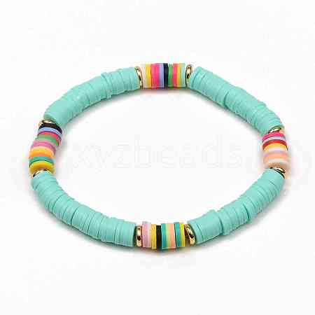 Handmade Polymer Clay Heishi Beads Stretch Bracelets BJEW-JB05305-02-1