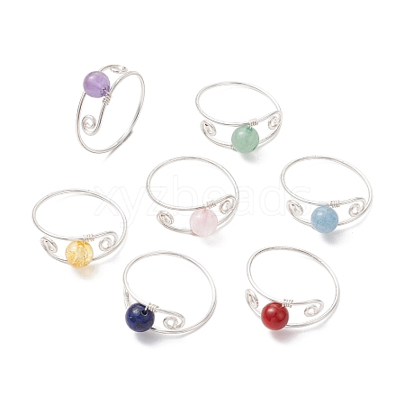 7Pcs 7 Styles Chakra Round Natural & Synthetic Gemstone Finger Rings RJEW-JR00747-1