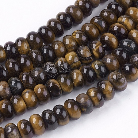 Natural Gemstone Tiger Eye Stone Rondelle Beads Strands X-G-S105-8mm-20-1