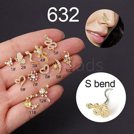 20G Titanium Steel Cubic Zirconia Fishtail Nose Rings WG80602-44-1