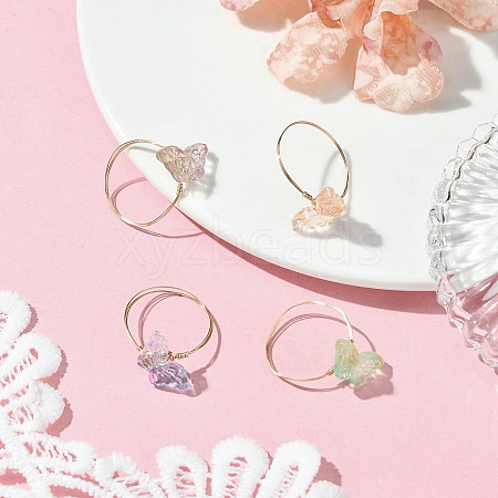 4Pcs 4 Colors Glass Butterfly Finger Rings RJEW-JR00826-01-1