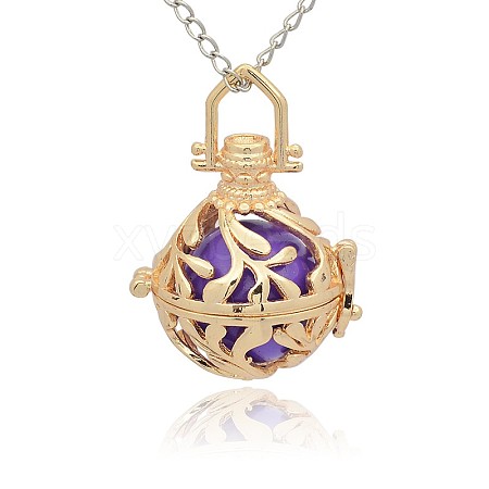 Golden Tone Brass Hollow Round Cage Pendants KK-J227-09G-1