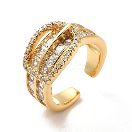 Clear Cubic Zirconia Buckle Shape Open Cuff Ring RJEW-C041-05G-1