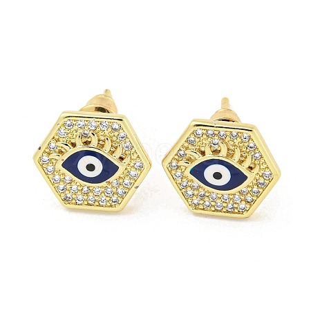 Evil Eye Real 18K Gold Plated Brass Stud Earrings EJEW-L269-087G-02-1