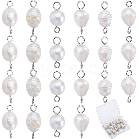Natural Cultured Freshwater Pearl Potato Connector Charms PALLOY-SC00011-1