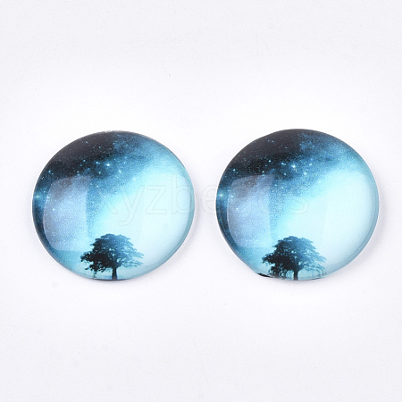 Starry Sky Pattern Printed Glass Cabochons X-GGLA-N004-25mm-D56-1