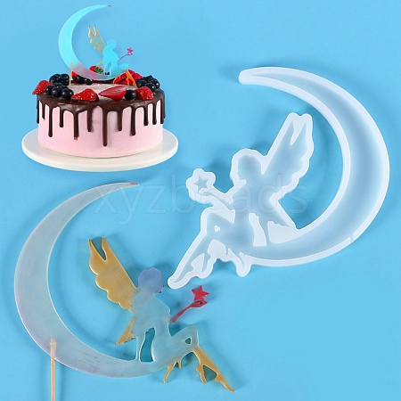 Fairy & Moon Shape Food Grade Silhouette Silicone Lollipop Molds DIY-D069-05-1