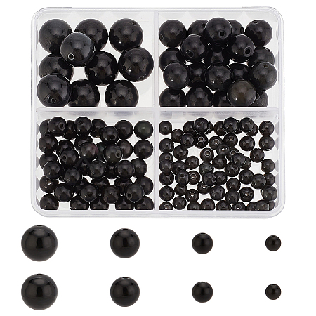   130Pcs 4 Style Natural Obsidian Beads Strands G-PH0002-48-1