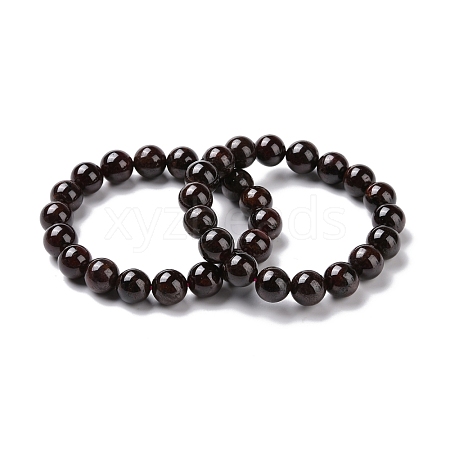 Natural Garnet Round Beaded Stretch Bracelet BJEW-A128-01-1