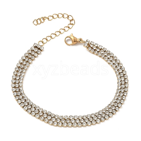 304 Stainless Steel Rhinestone Cup Chain Multi-strand Bracelets for Women BJEW-P376-01G-03-1