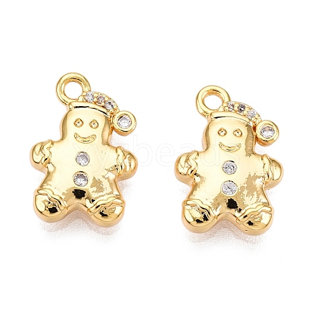 Christmas Theme Brass Micro Pave Clear Cubic Zirconia Charms KK-T073-08G-1