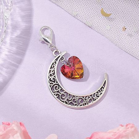 Alloy Moon & Glass Pendant Decorations HJEW-JM02689-03-1