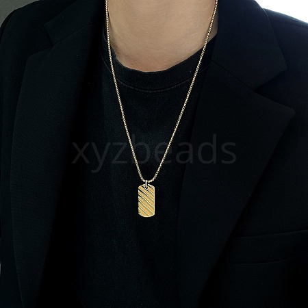 Stainless Steel Simple Texture Rectangle Pendant Necklaces for Men EJ7341-1-1