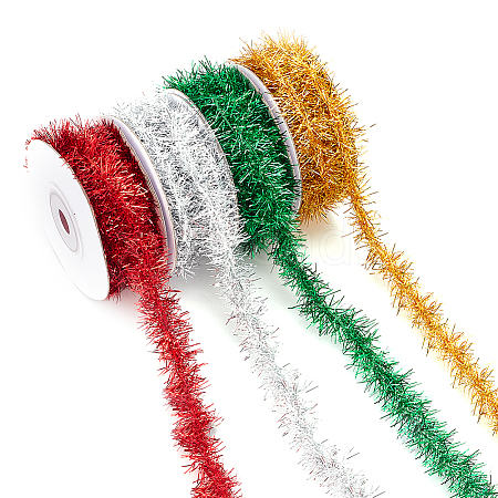 4 Rolls 4 Colors Shiny Tinsel Hanging Garland AJEW-FG0002-88-1