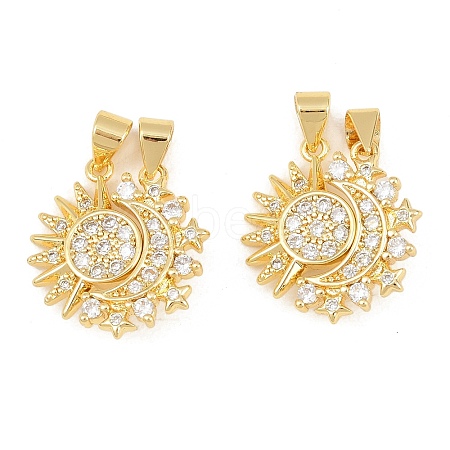 Brass Micro Pave Clear Cubic Zirconia Split Pendants KK-C169-03G-1