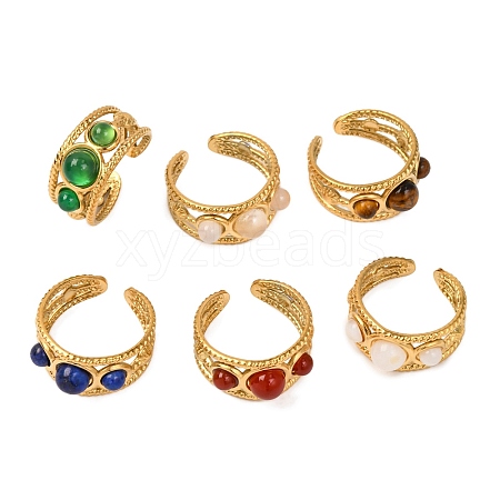 Round Natural Mixed Stone Finger Rings RJEW-Q822-31G-1