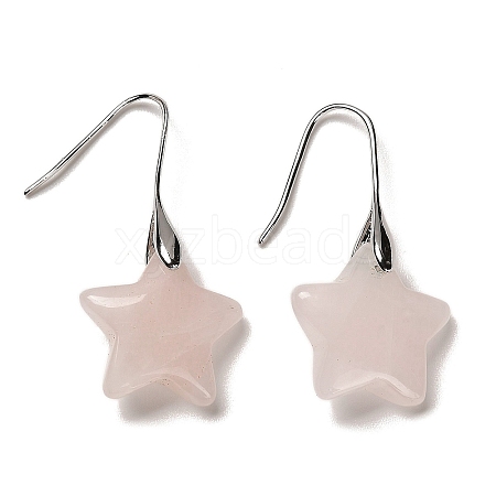 Natural Rose Quartz Star Dangle Earrings EJEW-I315-03P-11-1