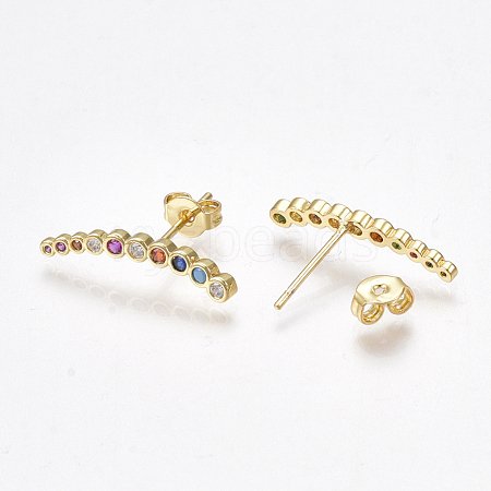 Brass Micro Pave Cubic Zirconia(Random Mixed Color) Ear Studs EJEW-S201-90-1