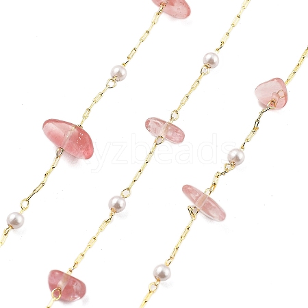 Cherry Quartz Glass  & Glass Link Chains CHC-K014-12G-06-1