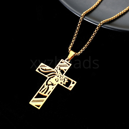 Stainless Steel Hollow Cross Pendant Necklaces ZL9488-1-1