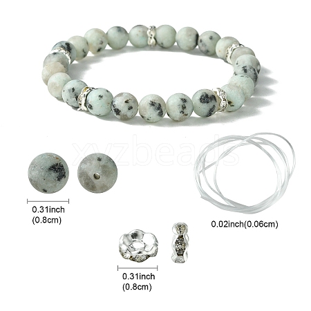 DIY Natural Sesame Jasper Round Beaded Stretch Bracelet Making Kit DIY-YW0008-36F-1