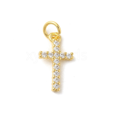 Cross Shape Rack Plating Brass Micro Pave Cubic Zirconia Pendants KK-S396-07B-1