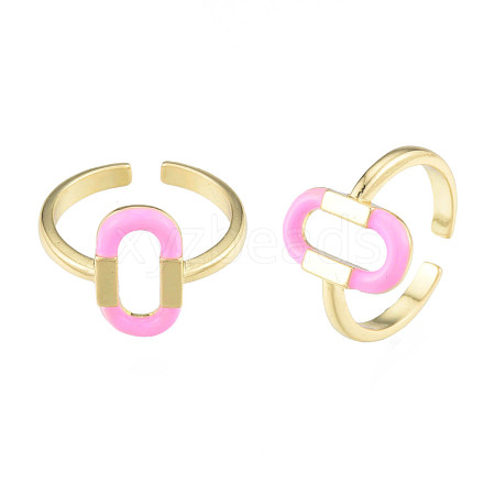 Pink Enamel Oval Open Cuff Ring RJEW-N039-104-1