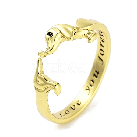 Dog Brass Open Cuff Rings for Women RJEW-S416-01P-1