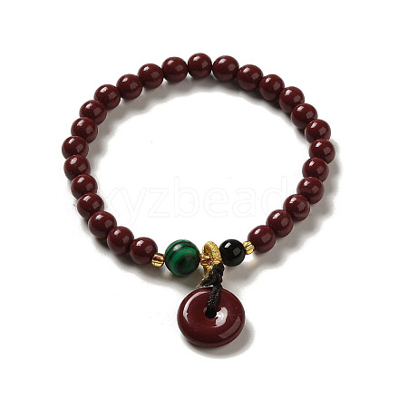 6mm Round Cinnabar Mala Stretch Bracelets BJEW-B080-28B-03-1