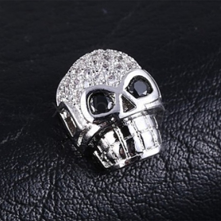 Brass Micro Pave Black Cubic Zirconia Beads ZIRC-WH0004-02P-1