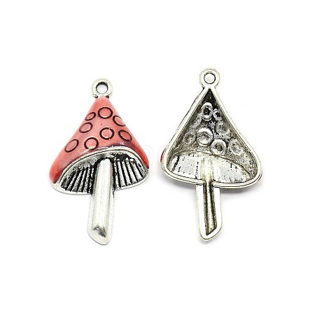 Mushroom Antique Silver Tone Alloy Enamel Pendants X-ENAM-N039-07C-1